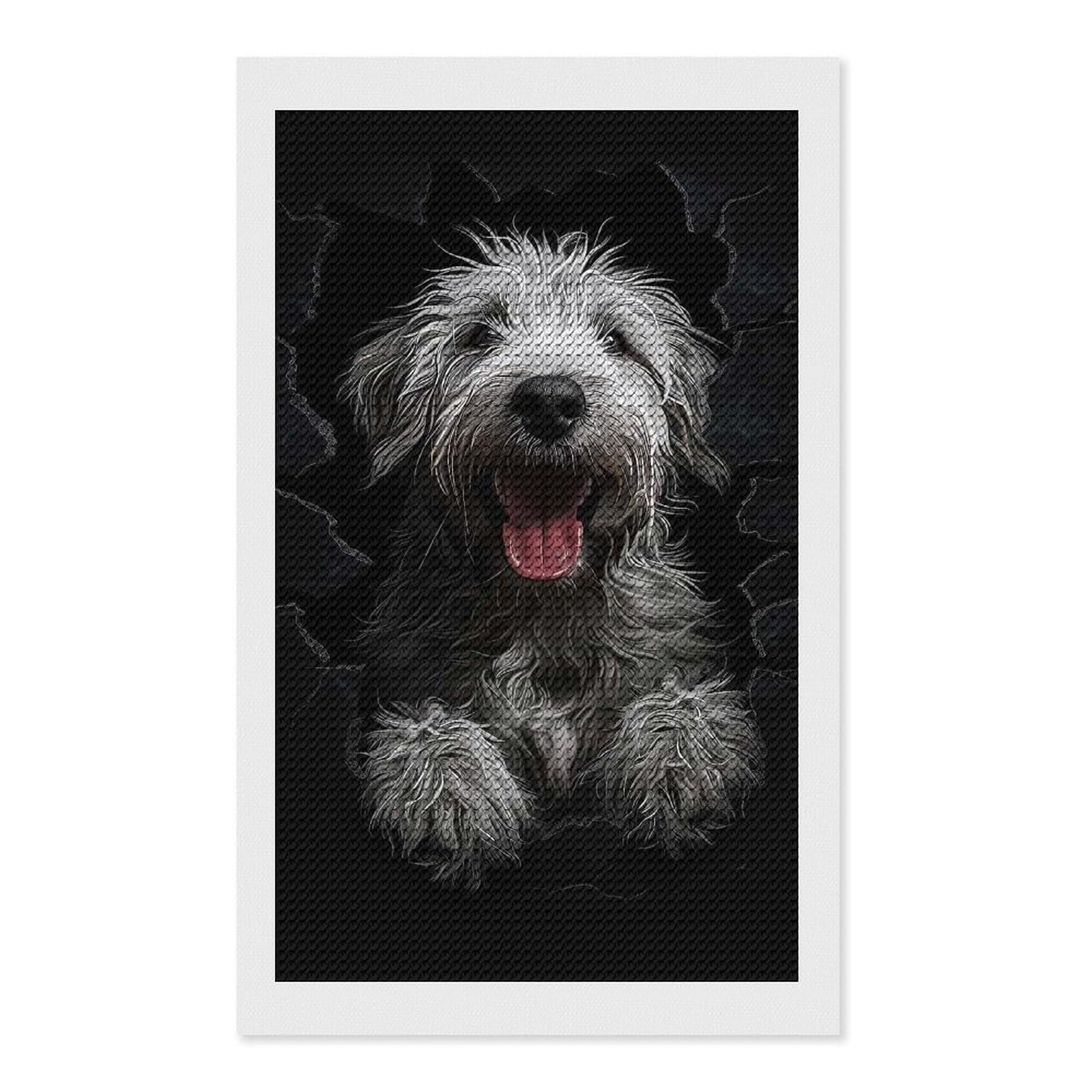 Junmoney Pyrenean Shepherd DIY Diamond Art Canvas Kit 12"x20", Adhesive Canvas, Easy to Enjoy, Farmhouse Decor, Festive Craft Gift