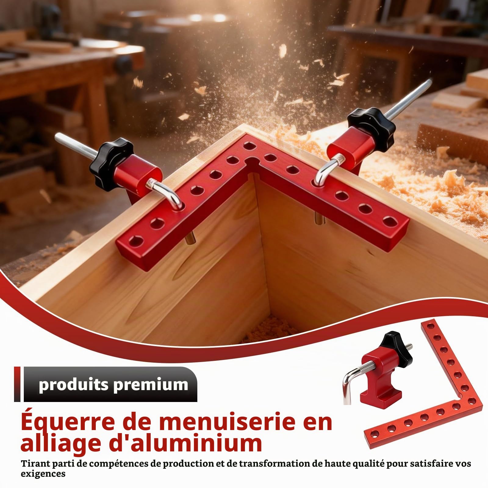 Angle de positionnement 90 degrés pour le travail du bois, pince d'angle en alliage d'aluminium 140 mm, angle de serrage et tendeur d'angle pour le travail du bois et le montage de meubles