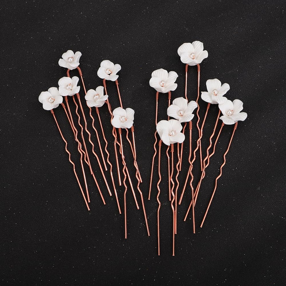 Teyglen Bride Wedding Hair Pins & Clips - Decorative Hair Jewelry Accessories - Handmade Gold, Silver & White Flower Hair Pieces for Women & Flower