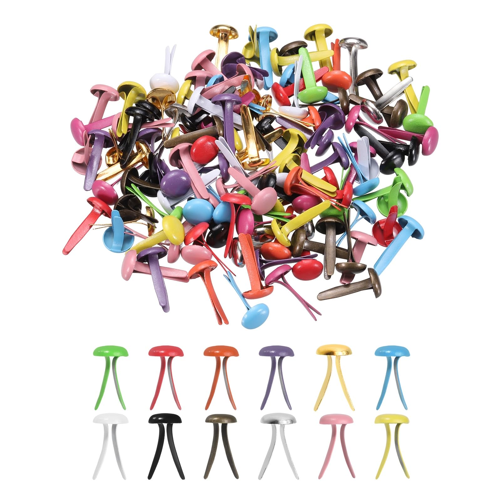 PATIKIL 120 Pcs Brads Paper Fasteners, 15 x 8 mm Metal Round Head Split Pins, Prong Brads for Scrapbooking Leather Craft Decorative DIY Supplies, Mixed Color