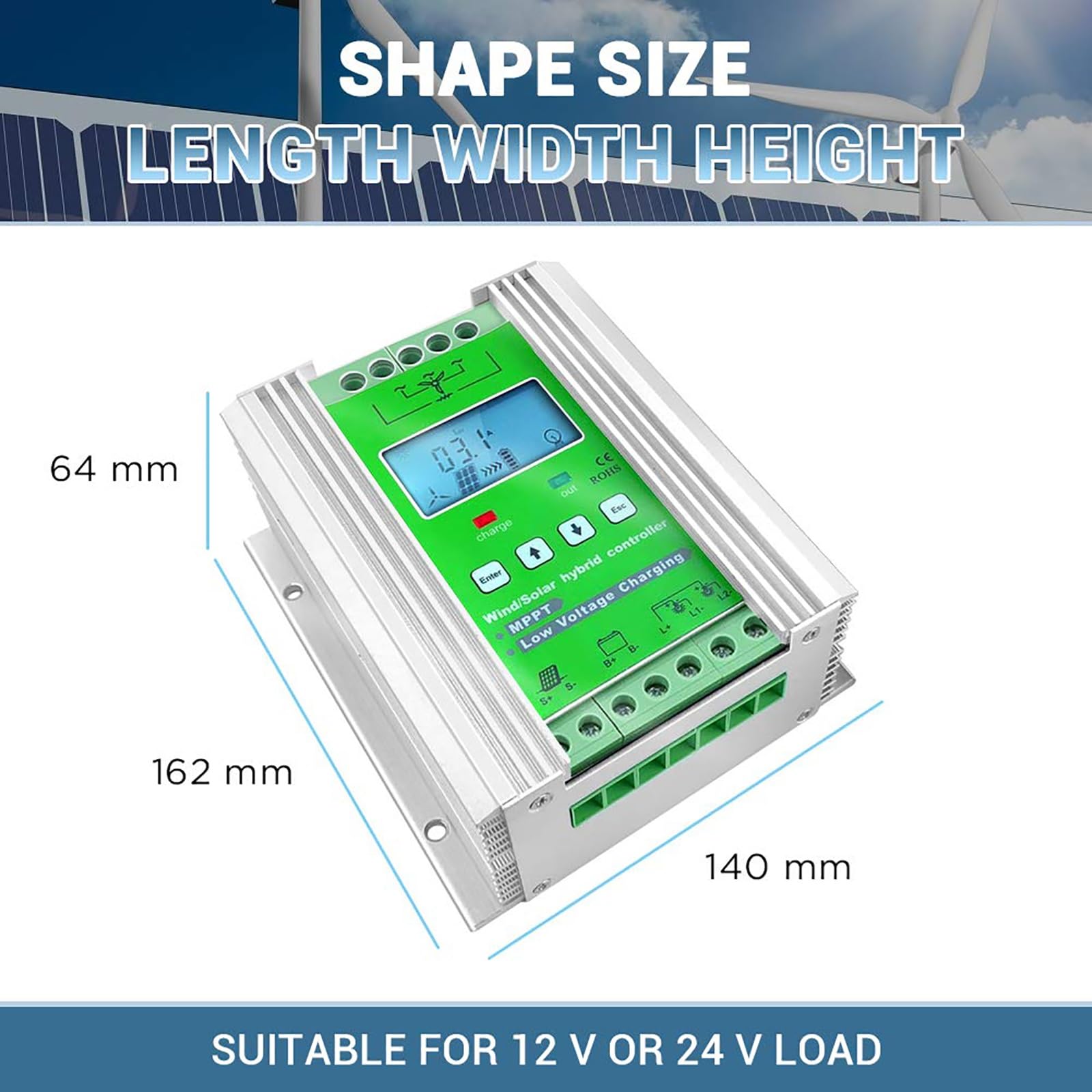 Hybrydowy regulator ładowania wiatrowego z obciążeniem zrzutowym do turbiny wiatrowej panel słoneczny 12 V 24 V 48 V akumulator automatyczny regulator ładowania MPPT (wiatr: 800 W + słoneczny: 600 W