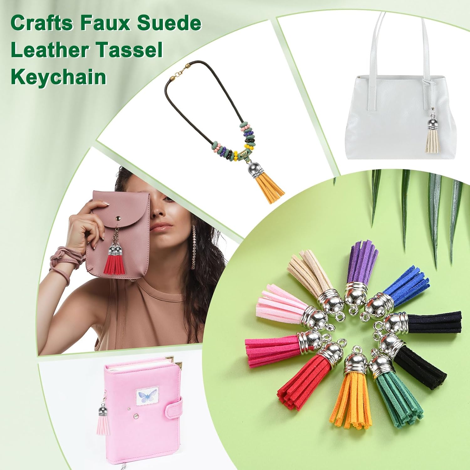 M METERXITY 100-Pack Faux Suede Tassel 1.4 Inch Small Keychain Rust Faux Leather Tassels Charm Black with Rings for DIY Crafts/Keychain/Earrings/Bracelets/Necklace image 5