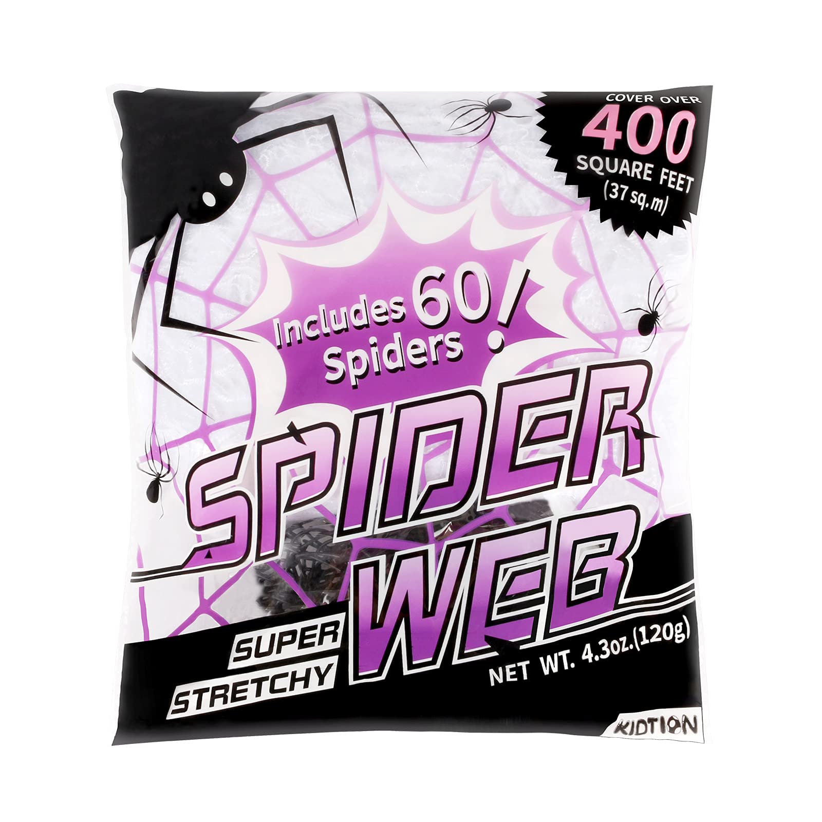 Kidtion Halloween Decorations, 400 sqft Halloween Spider Web with 60 Extra Fake Spiders, Halloween Party Favors with A Super Stretchy Giant Cobwebs, Festive Halloween Props for Outdoor & Indoor