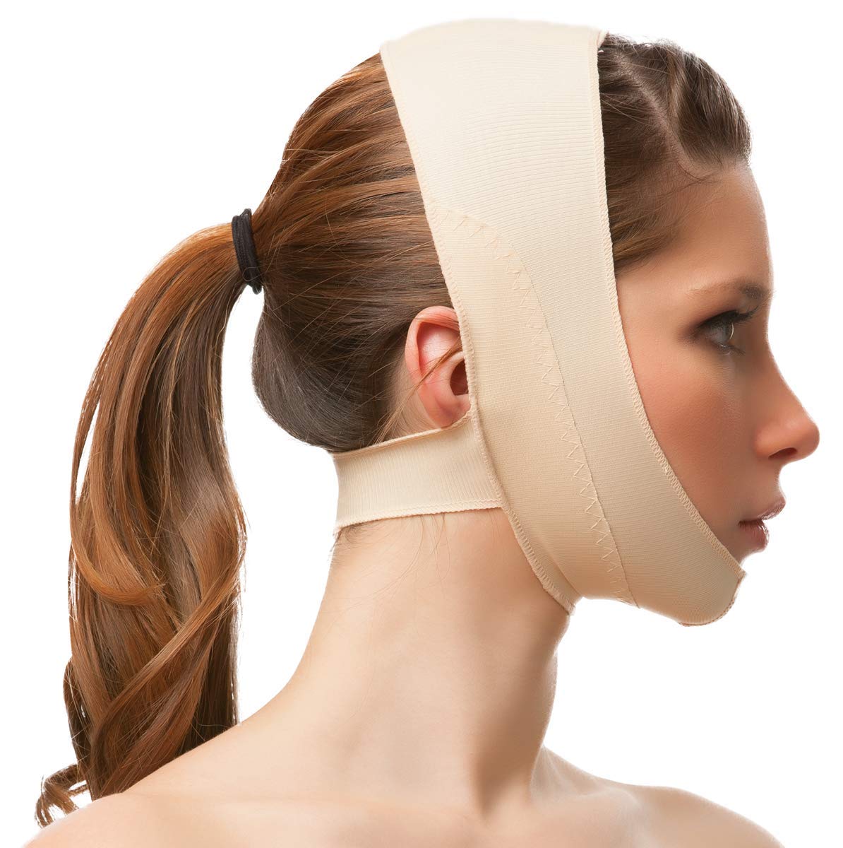 Unisex Chin Strap Support Compression Garment W/No Neck Support (FA01) (SM, Beige)