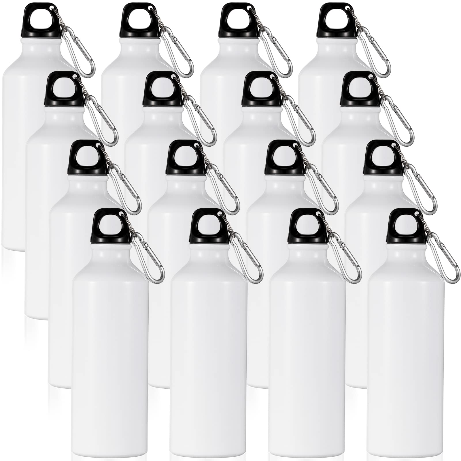 Gandeer 16 Pcs Aluminum Water Bottle Bulk 17 oz Reusable Backpacking Leak Proof Water Bottles with Buckle and Twist Cap for Camping Sports Travel(White)