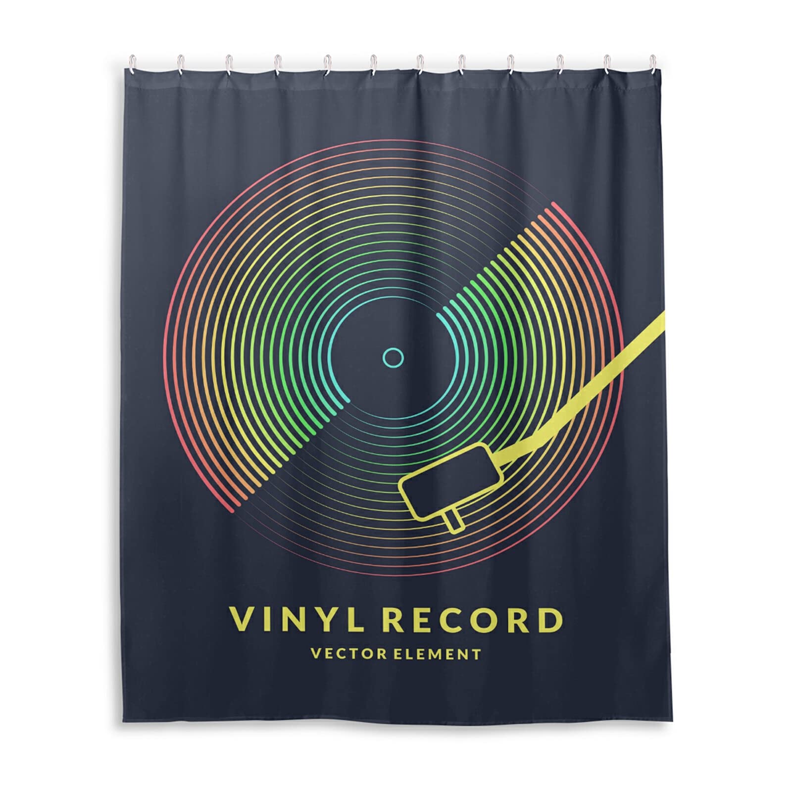Colorful Vinyl Record CD Player for Music on Dark Waterproof Shower Curtain, Machine Washable Polyester Cloth with 12 Hooks, No Smell Bath Tub Stall Curtain Liner 48"(W) x72(H)