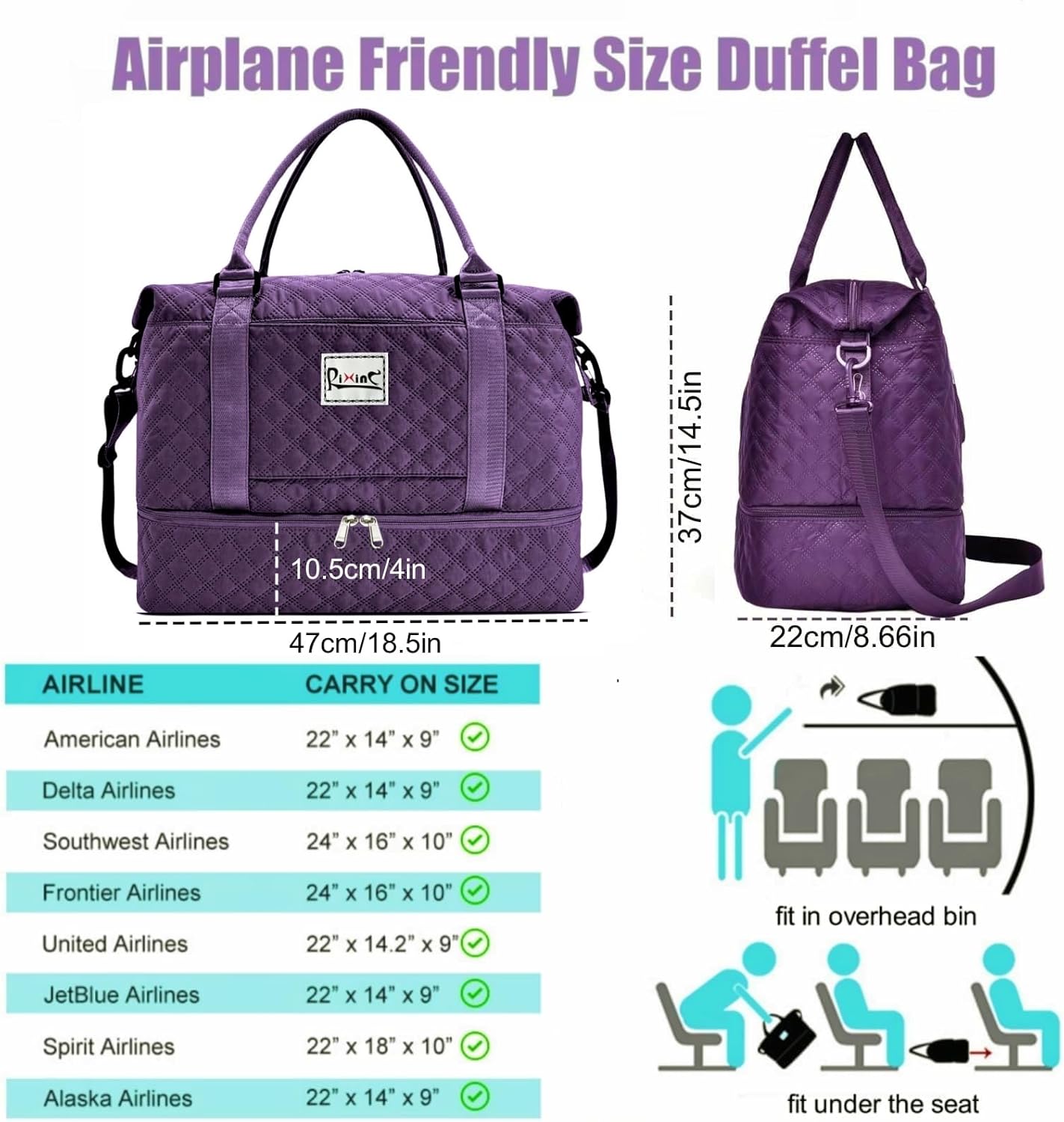 Large Travel Duffle Bag Weekender Bags for Women with Shoes Compartment, Travel Duffel Tote Carry on Overnight Bag for Travel Business Trips, Sport Yoga Gym Bag with Wet Pocket (Dark Purple) - Image 6
