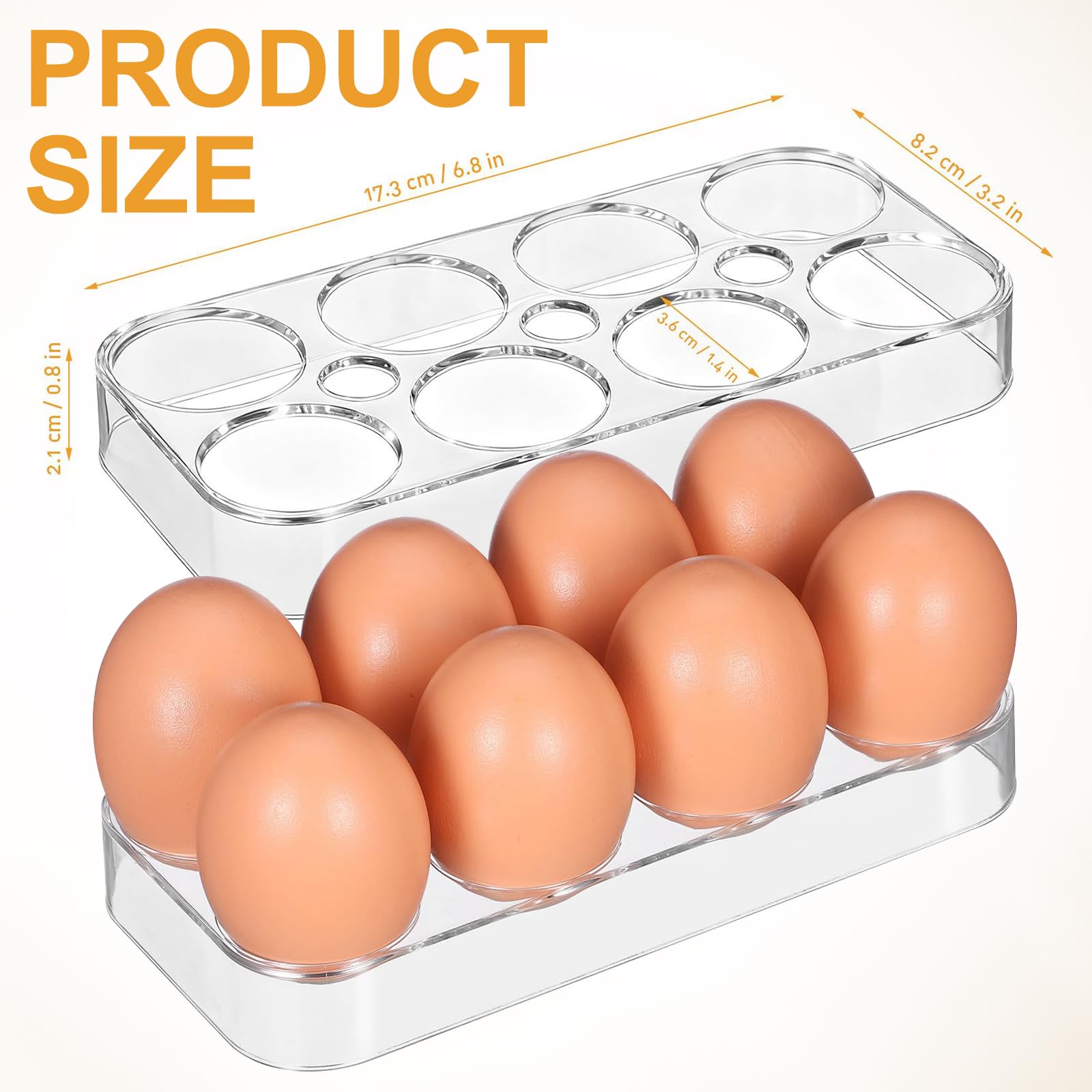 2 Piezas Porta Huevos para Nevera, 17.5 x 8.5 x 2.2cm Hueveras para Frigorifico, Caja de Almacenamiento de Huevos con 8 Compartimentos, Práctico y Conveniente, para Cocinas y Frigoríficos