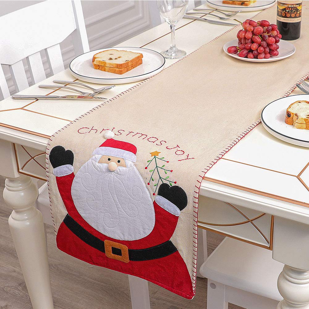 WREWING Christmas Table Runners, 70.1 X 13.8 Inch Christmas Tree Table Runner for Family Christmas Holiday Table Christmas Dinner Party Table Decoration (Santa and Snowman)