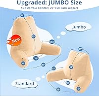Vista 2 de Sasttie Almohadas de lectura, 25 pulgadas, para sentarse en la cama, terciopelo, jumbo, respaldo alto XL, apoyo de espalda para sofá y piso, Camel