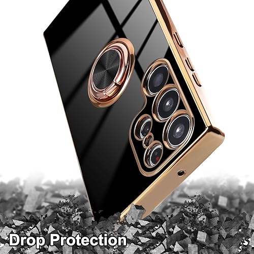 Miniatura 6 de Funda para Samsung Galaxy S23 Ultra 5G, soporte de anillo de rotación de 360 incorporado, soporte magnético, borde chapado brillante de lujo,