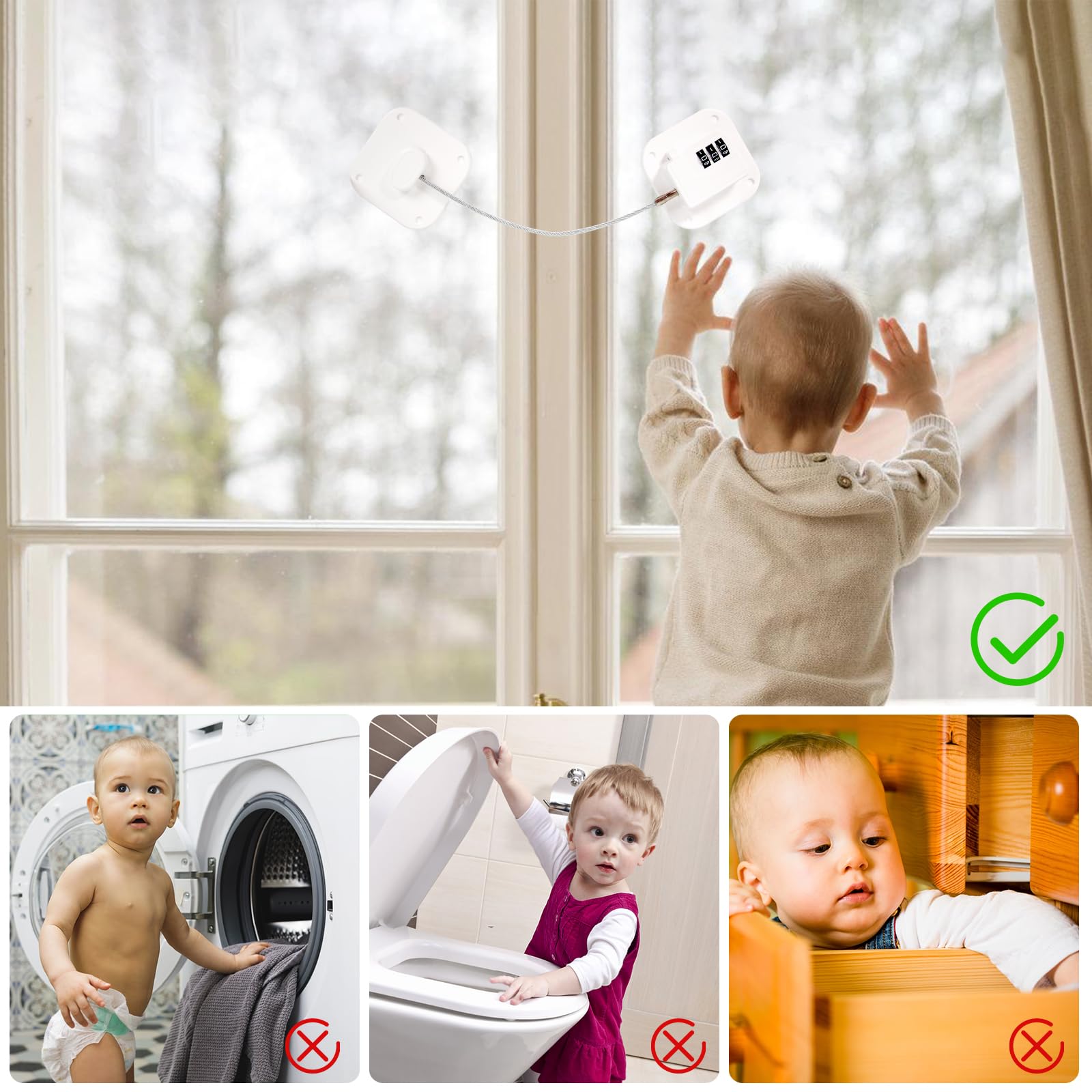 Serrature Di Sicurezza Per Bambini - 2 Pezzi Per Frigorifero, Finestre E Cassetti | Blocca Con Chiave E Adesivo 3M - Foto 13