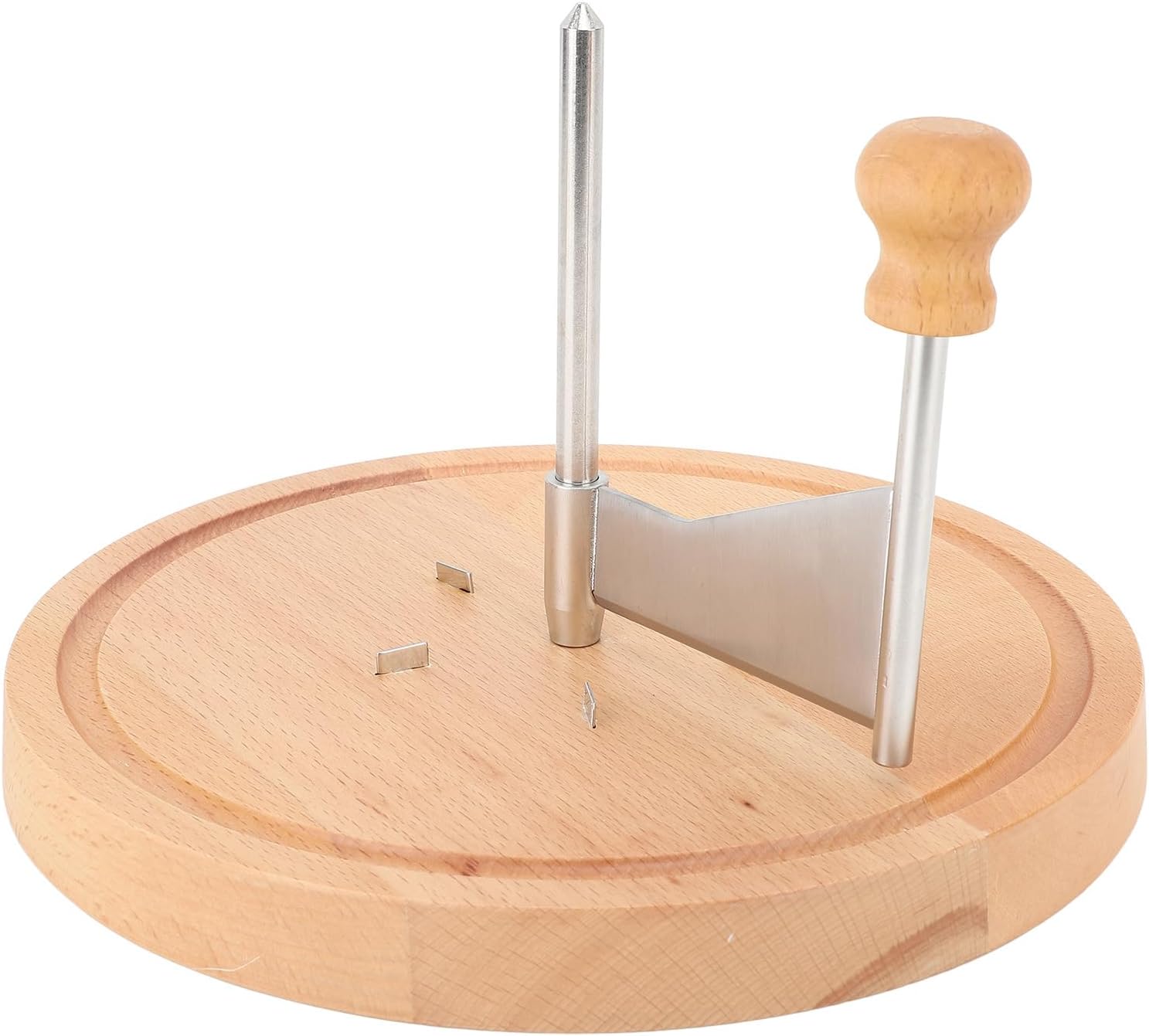 Cheese Curler Professional Rotating Cheese Cutter for Wheel Chocolate, Ergonomic Handle for Kitchen Cooking, Beech Wood & Stainless Steel, 8.74in Diameter