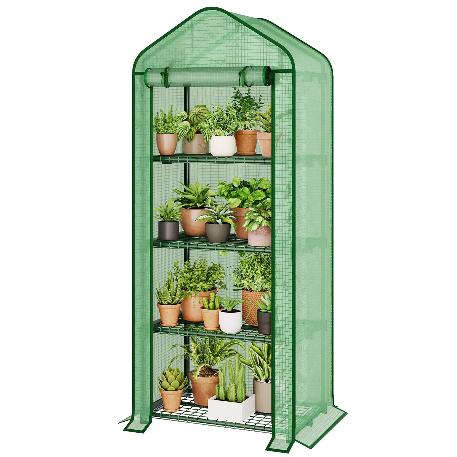 Bamworld Serra da Balcone, Mini Serra 4 Ripiani Portatile con Rivestimento in PE per Piante, Serra per Terrazzo Giardino Invernale, Serra da Balcone per Erbe Aromatiche Fiori con Protezione Antivento