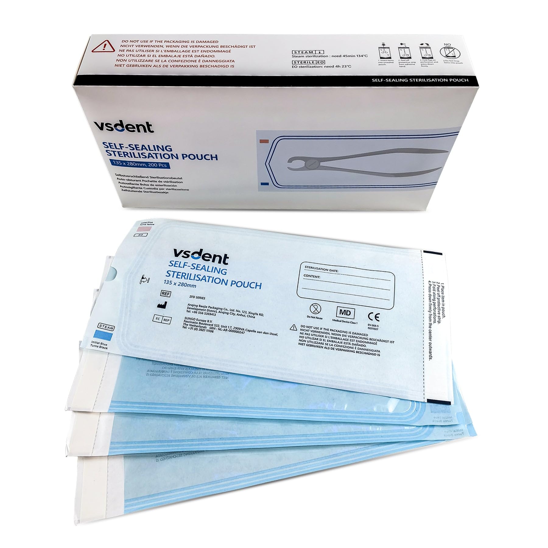 Sacchetti per autosterilizzazione, 135 x 280 mm, confezione da 200