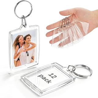 Acrylic Photo Keychains – Clear Blank Picture Holder with Rings Fits 1.83 x 1.28 Inch Photos for DIY Crafts