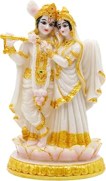 alikiki Hindu Radha Krishna Idols Statue- 5.7H Marble Look Indian God Krishna Radha Sculpture for Diwali Puja Wedding Gift Home Office Mandir Temple Altar Shrine Decor
