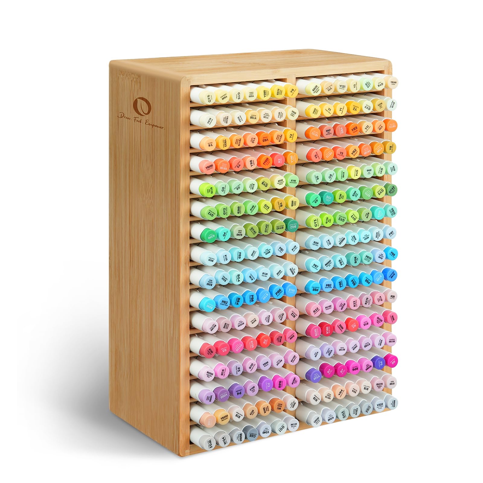 Ohuhu Bamboo Marker Organizer, Desktop Storage Hold 224 Markers for Honolulu Oahu Series of Ohuhu Markers, Pens Pencils Stationary Organizer Holder with 32 Compartments for Classroom Office Decor