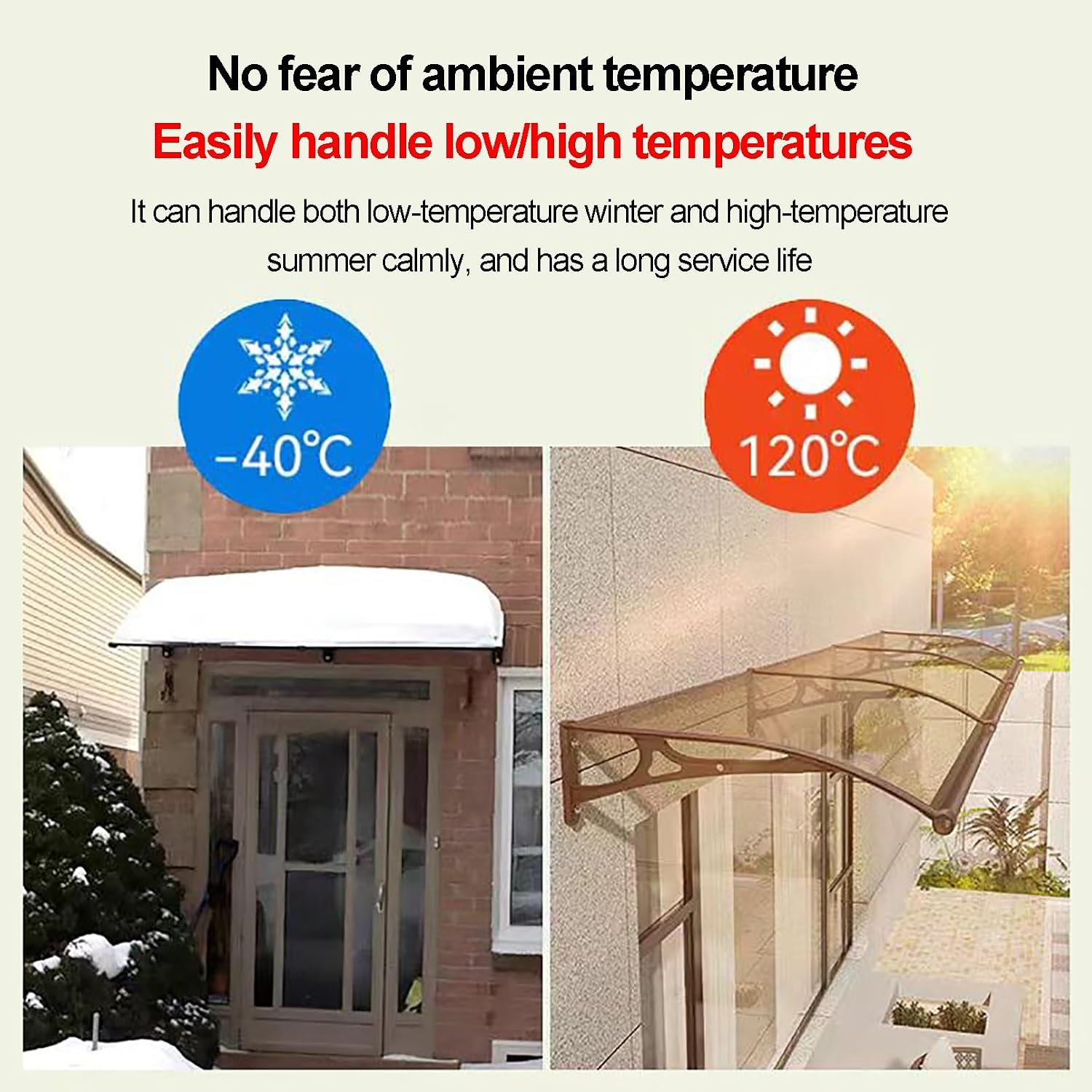 Aluminum Canopy Awning for Entrance Door Polycarbonate Window Shade Self Cleaning & Silent Shelter Large Sink Cover (W60xL100cm)
