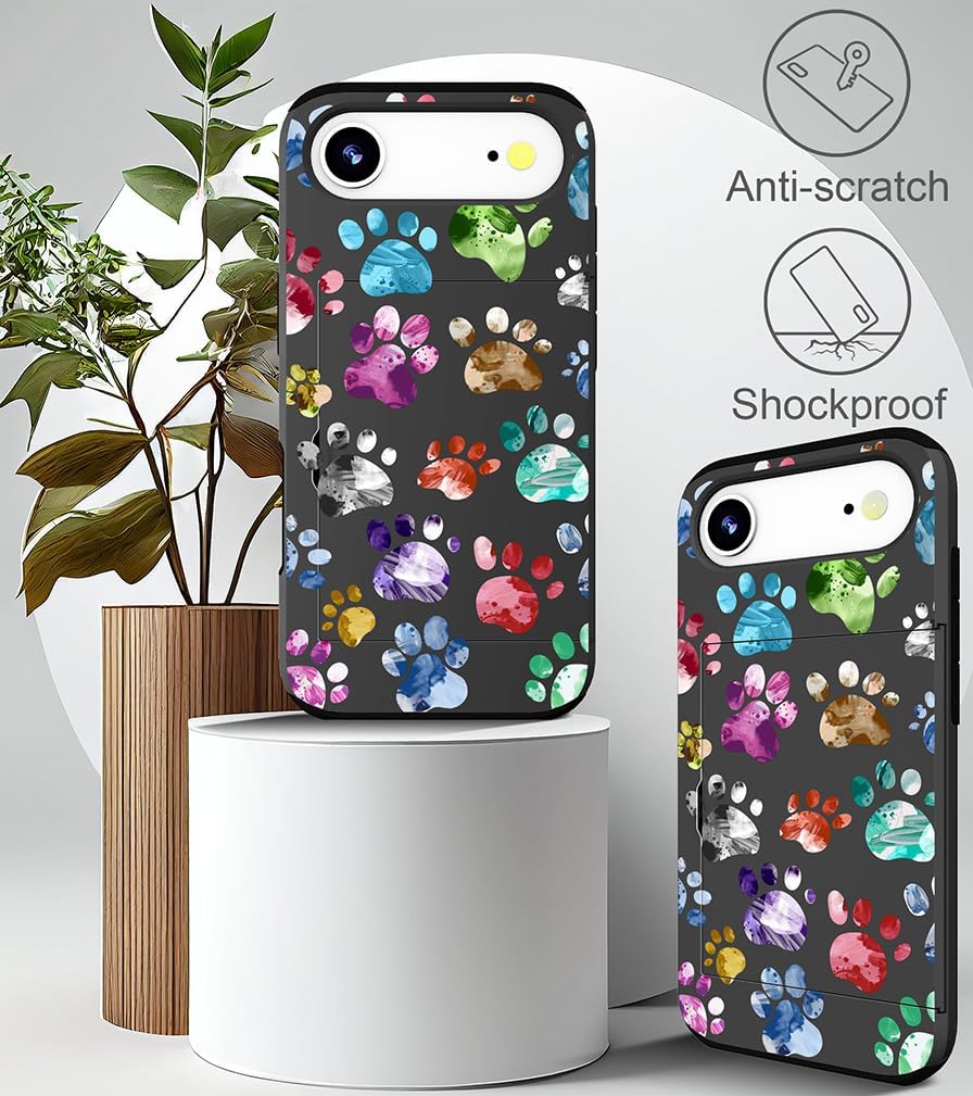 Compatible with iPhone 17 Air Case with Card Holder Cute Shockproof Drop Protection Phone Wallet Slot Cover Cases for Women - Pink Paws Dog Craws - Image 6