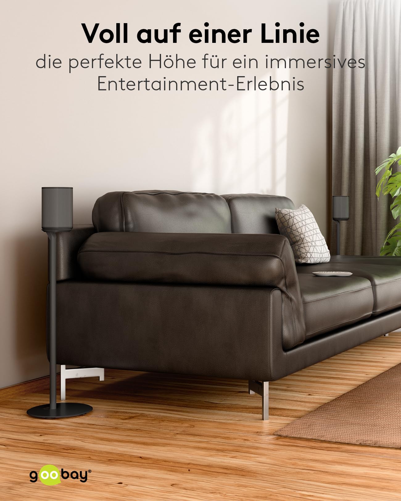 goobay Lautsprecherständer für Sonos Era 100 / Lautsprecherhalterung 3k Tragkraft/Boxenständer mit Kabelmanagement / 71cm hoch/schwarz / 71026