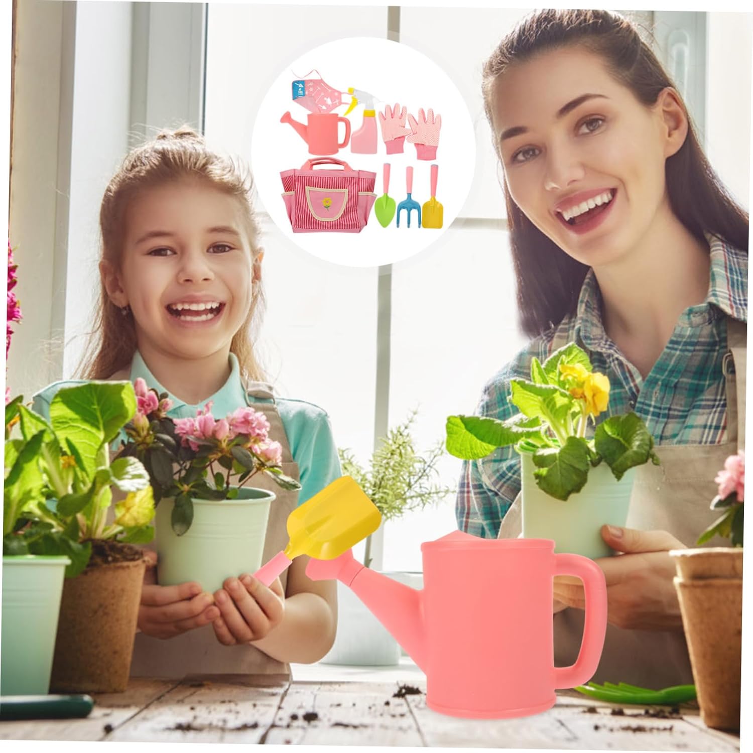 YARNOW 1set Boys and Girls Gardening Tools Boy Girl Gardening Set Shovel Rake Watering Can Gloves Apron and Spray Kettle for Outdoor Fun and Learning Activities