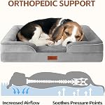 AUSCAT Orthopedic Dog Bed for Meduim Dog, Memory Foam Dog Bed with Waterproof Lining, Three-Sided Bolster Cushion with Removable Washable Cover, 88L x 64W x 20H cm Gray