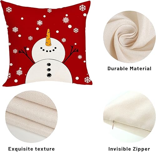 Miniatura 3 de Fundas de almohada rojas de Navidad de 18 x 18 pulgadas, paquete de 2 fundas de almohada navideñas de copo de nieve, decoración de invierno, funda