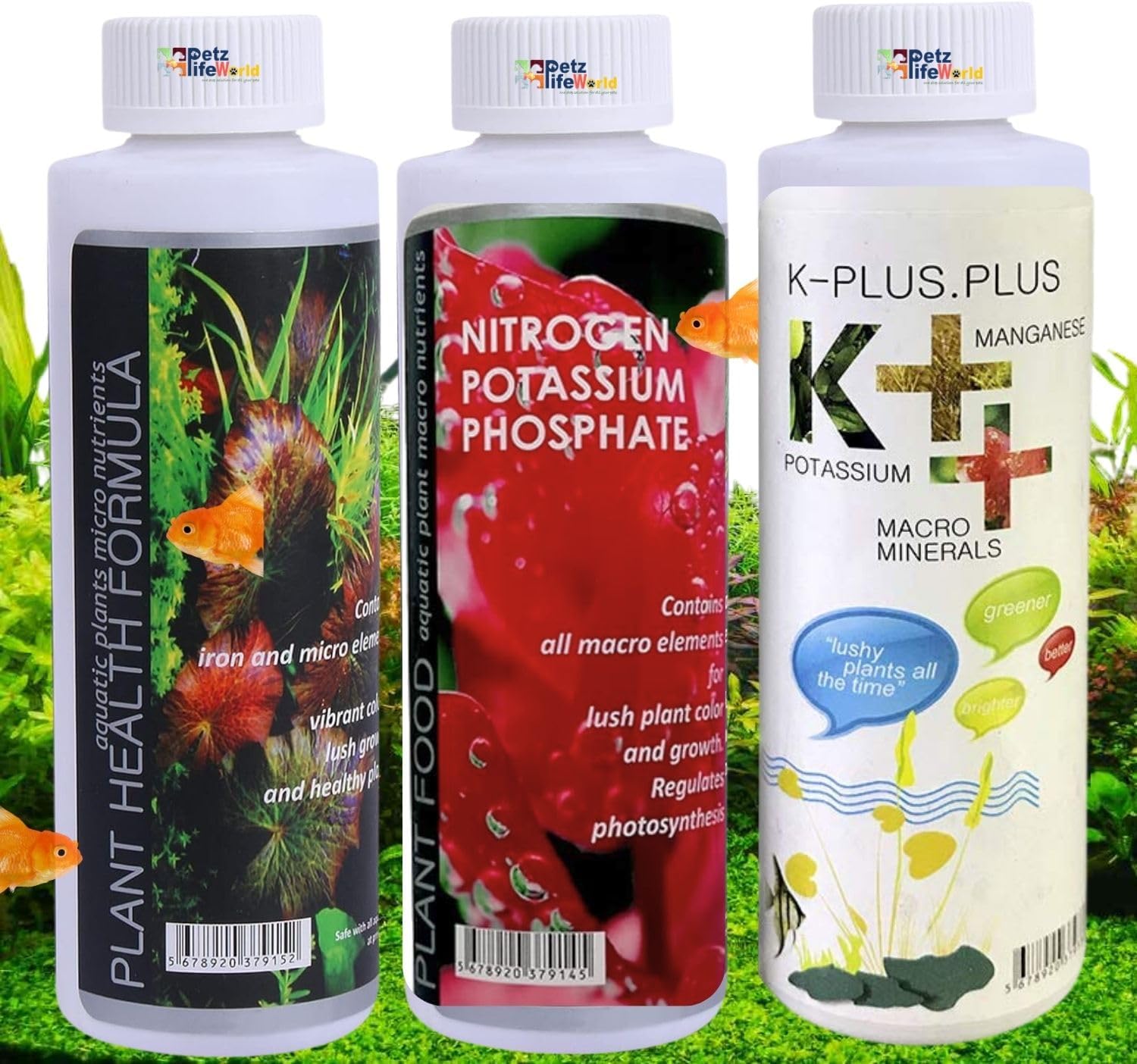 Aquatic Remedies (Pack of 3) Aquarium Plant Health Formula 120Ml & Plant Food 120Ml & K-Plus Plus 100Ml - Liquid