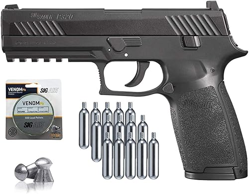 SIG Sauer P320 Airgun .177 Cal 30 Rd con CO2 0.42 oz (paquete de 15) y paquete de 500 pellets de plomo (negro)