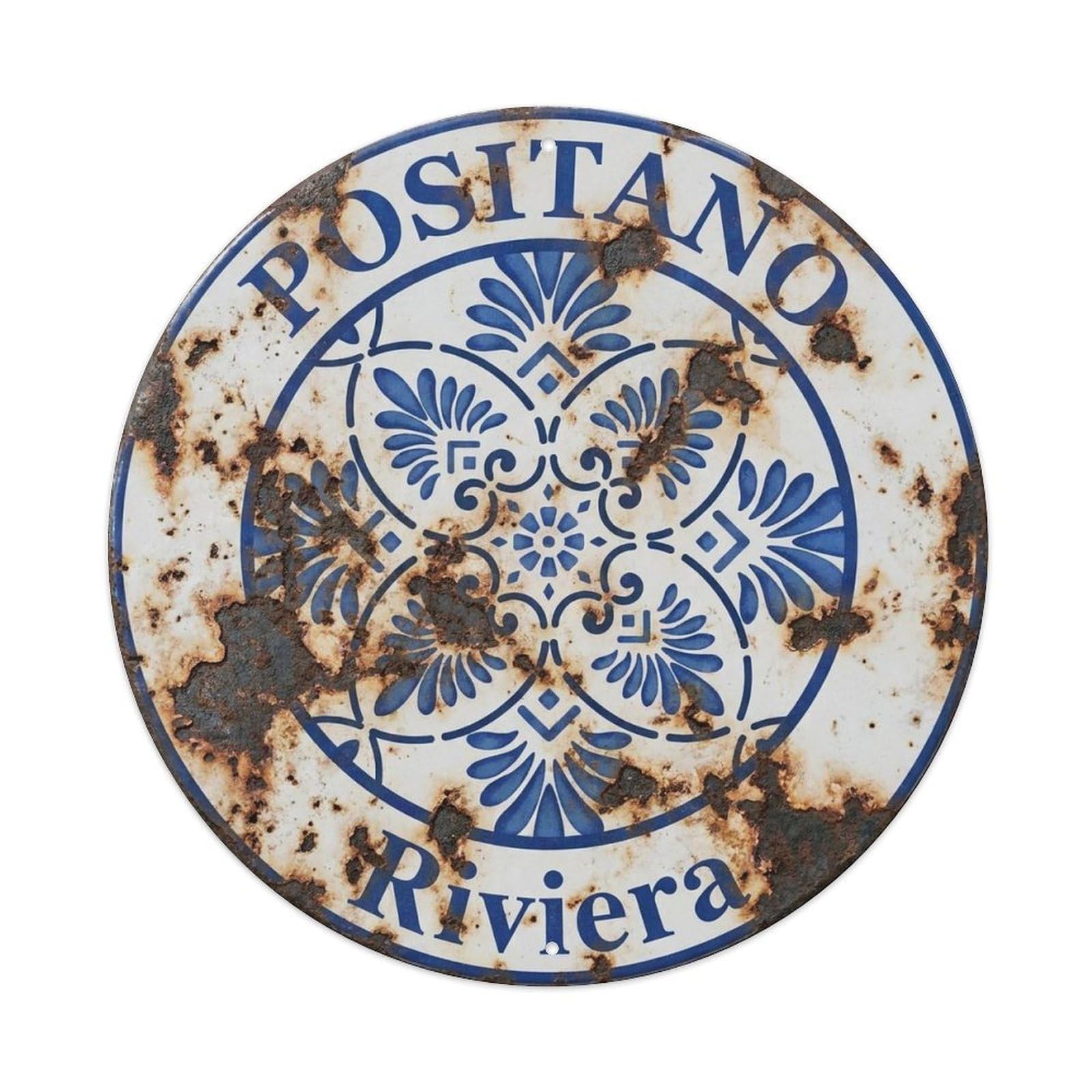 Campania Positano Coastal Travel Mediterranean Seaside Metal Tin Sign Plaque Wall Decor for Cafe, Man Cave, Club Bar, Office, Home Garden Round Metal Poster 8x8Inch