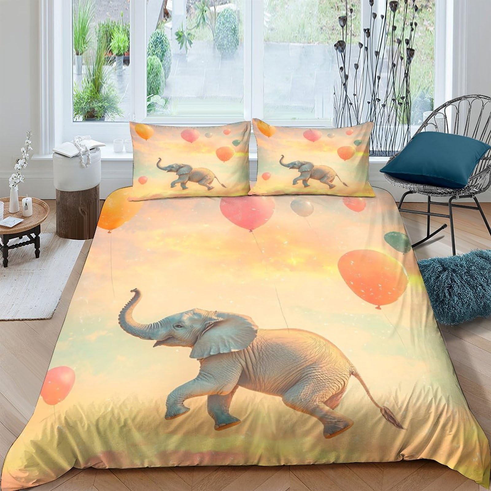 Ctjqhvkz Style-5 3D Printed Elephant Balloon Fitted Sheet Microfiber Soft Anti-Slip Bed Sheet For Bedroom Dorm Mattress Decor Single（135X200cm）