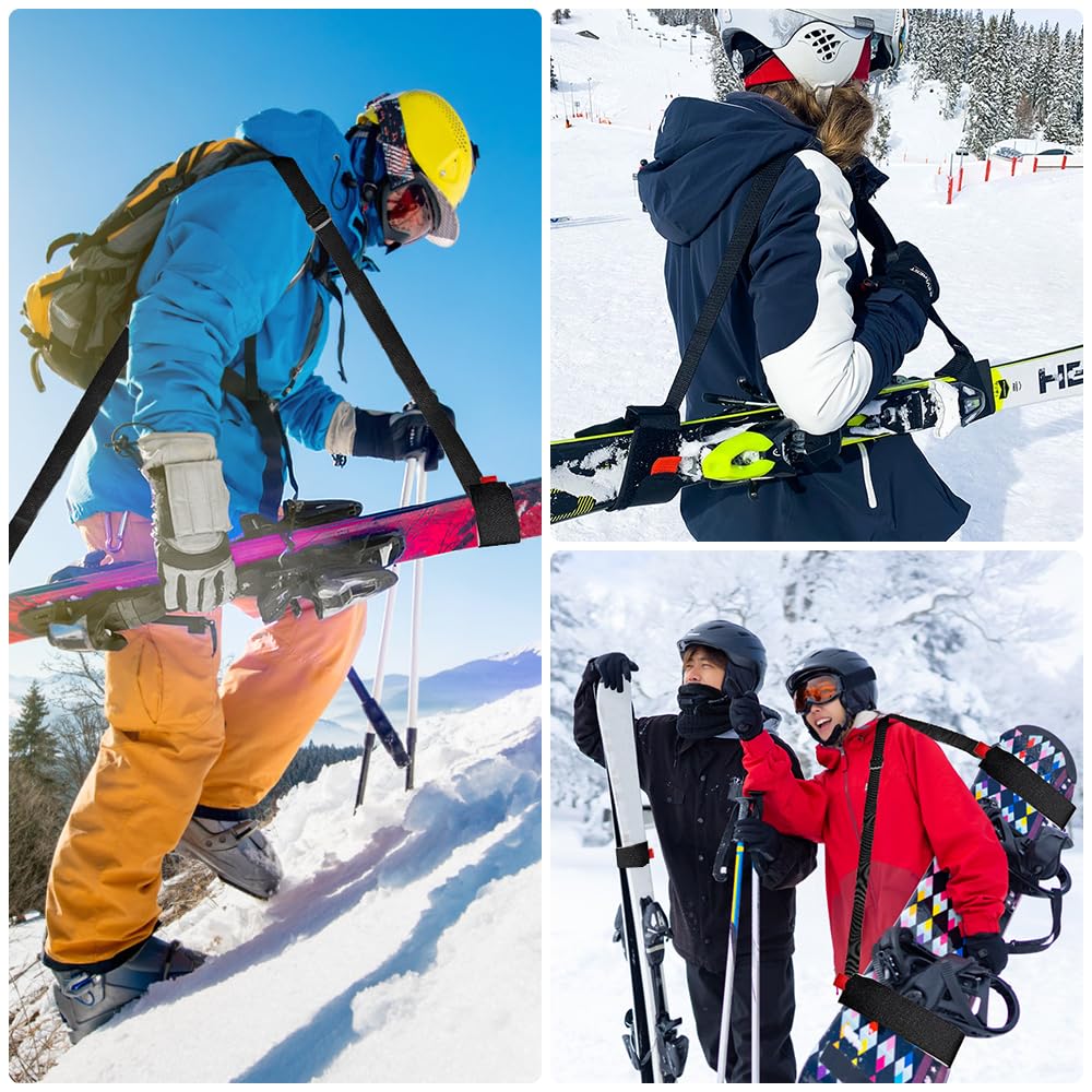 2 Pièces Sangles de Ski, Bandoulière de Ski Sangle de Ski Réglables Robustes Ski Strap Rangement à Skis Portables Sangles de Snowboard pour Transporter Facilement des Skis et des Pôles