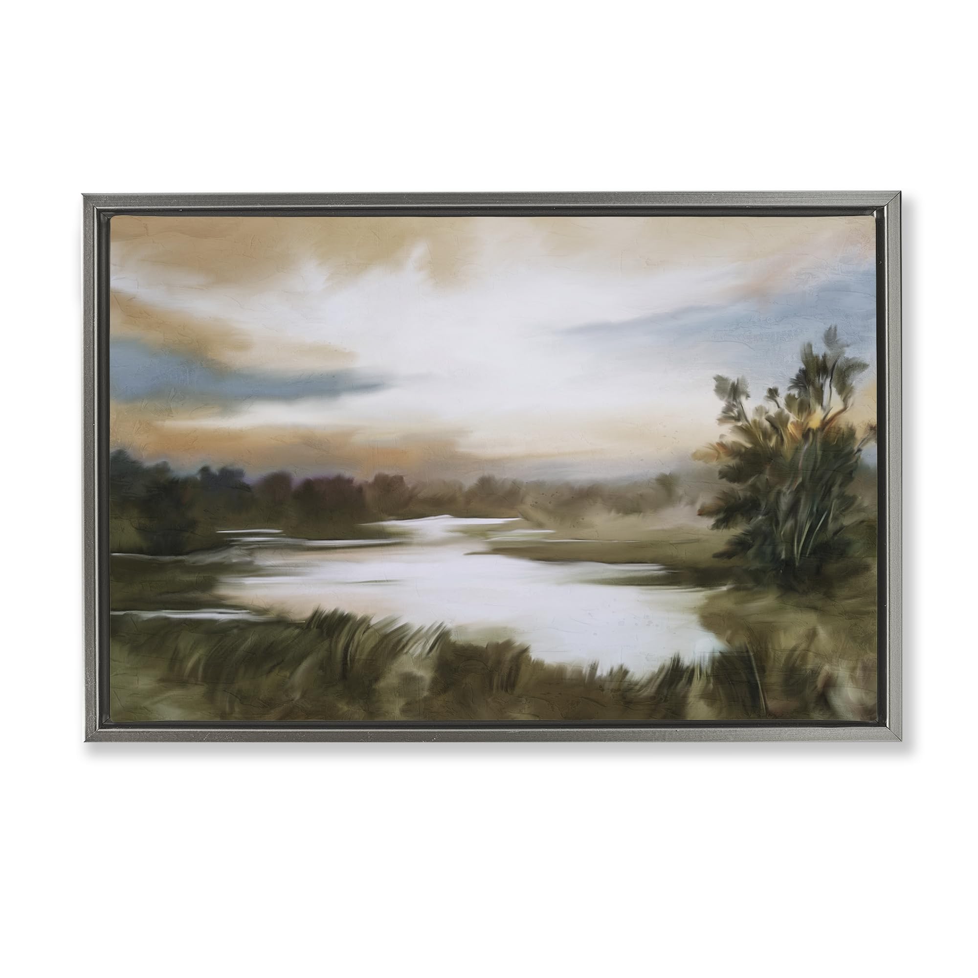 Stupell Industries Luster Gray (Matte) 'Sunset Pond Countryside'| Floating Frame Canvas Art