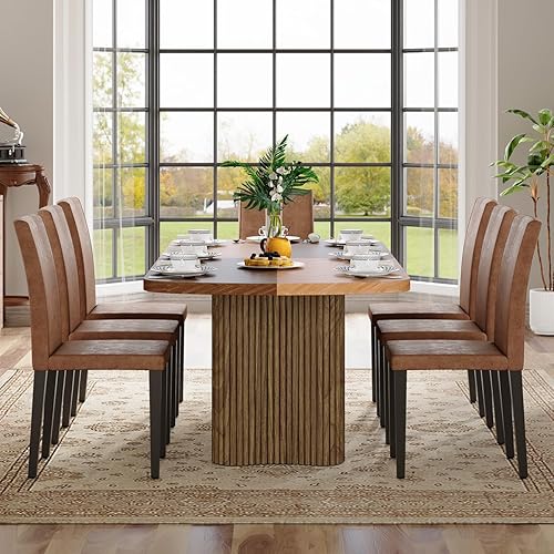 Miniatura 29 de Juego de mesa de comedor de 79 pulgadas para 10, juego de mesa de comedor grande para 10 personas con sillas acolchadas, juego de mesa de cocina