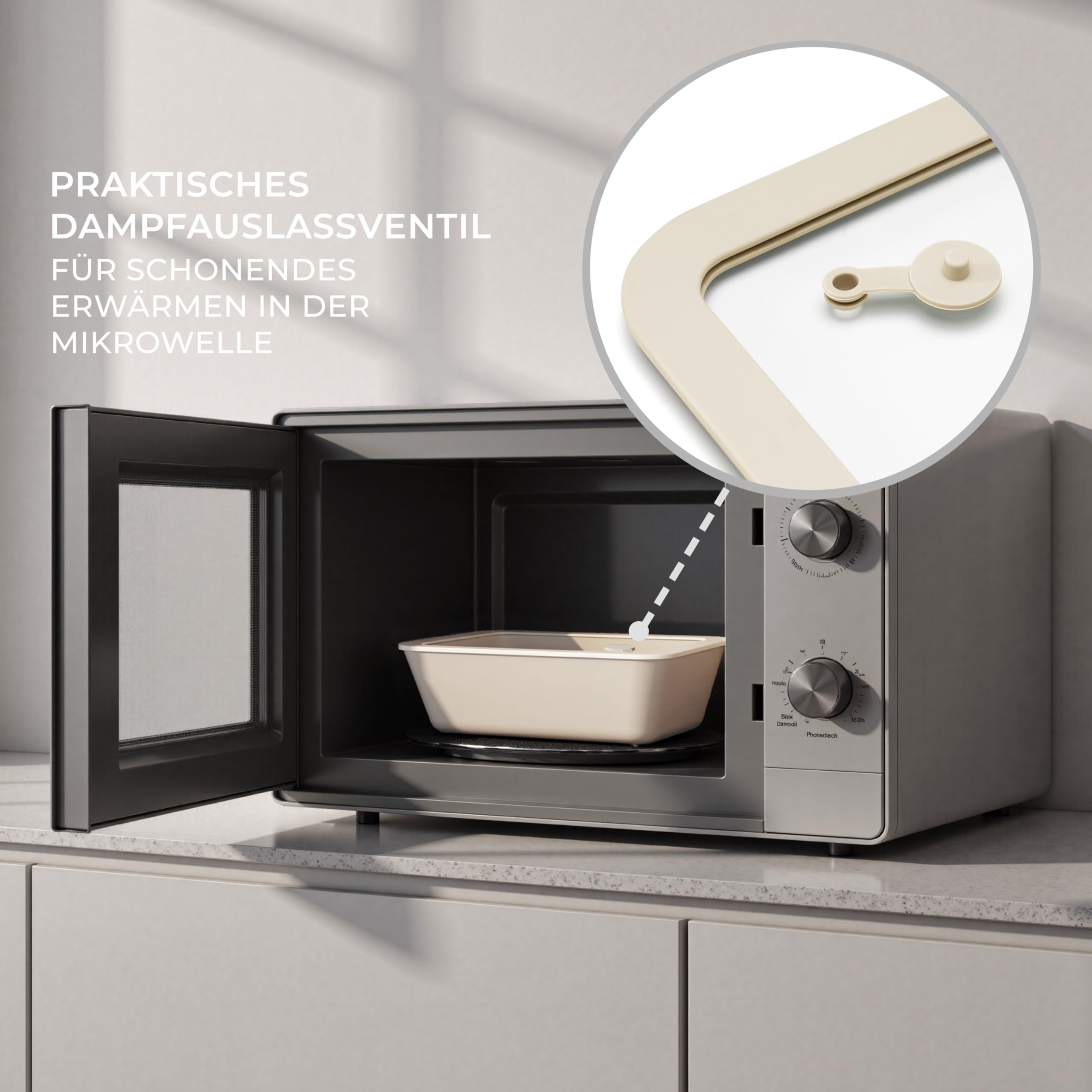 eckiges Vorratsdosen-Set Buoux in Beige | 3-teilig | mit Antihaftbeschichtung aus Keramik | Deckel aus Glas | Ofen- und Mikrowellengeeignet | Füllmenge: 0,7L - 1,4L - 2,7L