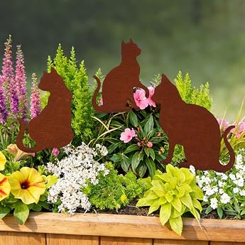 Set of 3 garden stakes rust cat garden decoration cat garden cats garden stakes rust decoration garden decoration rust for garden patio balcony