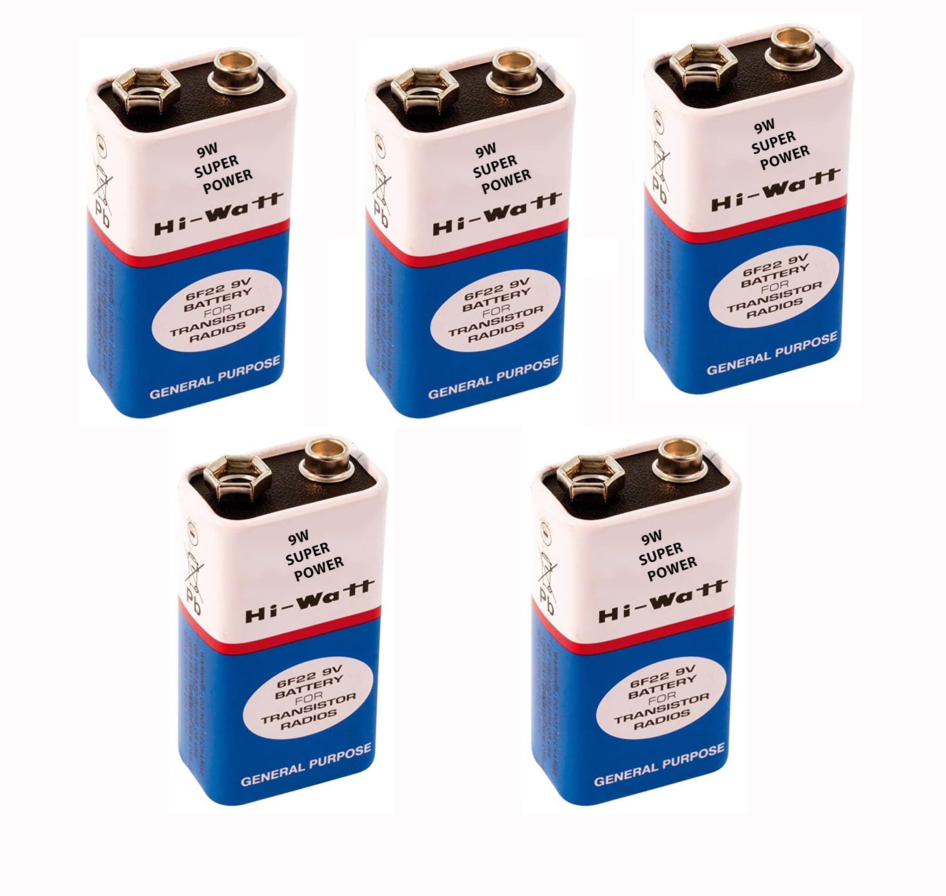 9V HI-Watt Battery, Pack of 5, 9W Battery Multiperpos. Use, and 9 Volt Battrey, 9 Watt Battrey for Transistor/Radios/Multimeter Etc-picture-24