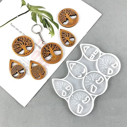 Miniatura 4 de Zayookey Molde de resina para llavero, moldes de silicona para llavero de árbol de la vida, moldes de resina epoxi, molde colgante con agujero con