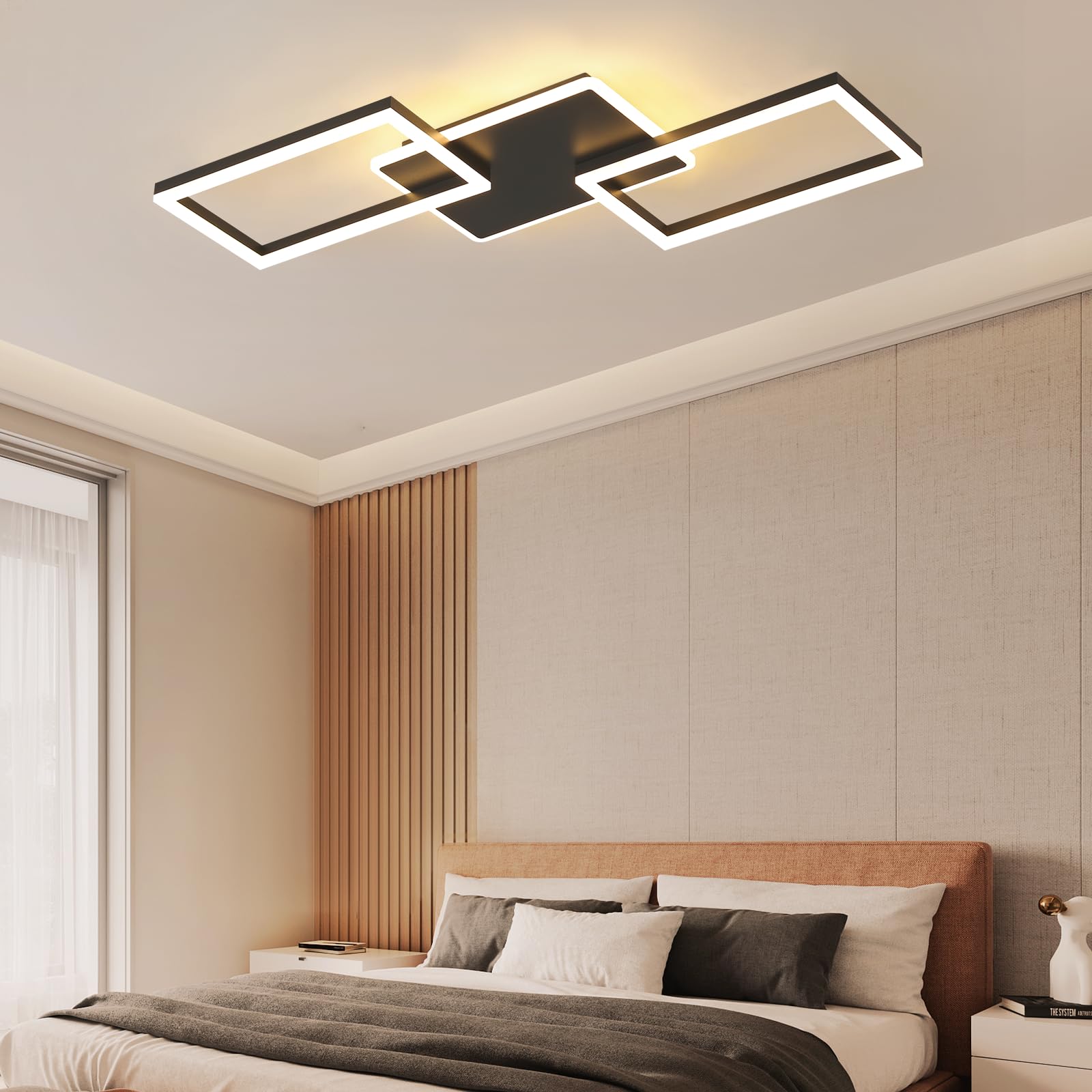 ZMH Lámpara LED para techo de salón - Lámpara grande negra para salón regulable con mando a distancia 63 W lámpara moderna para dormitorio lámpara metálica para cocina 80 cm para comedor, oficina
