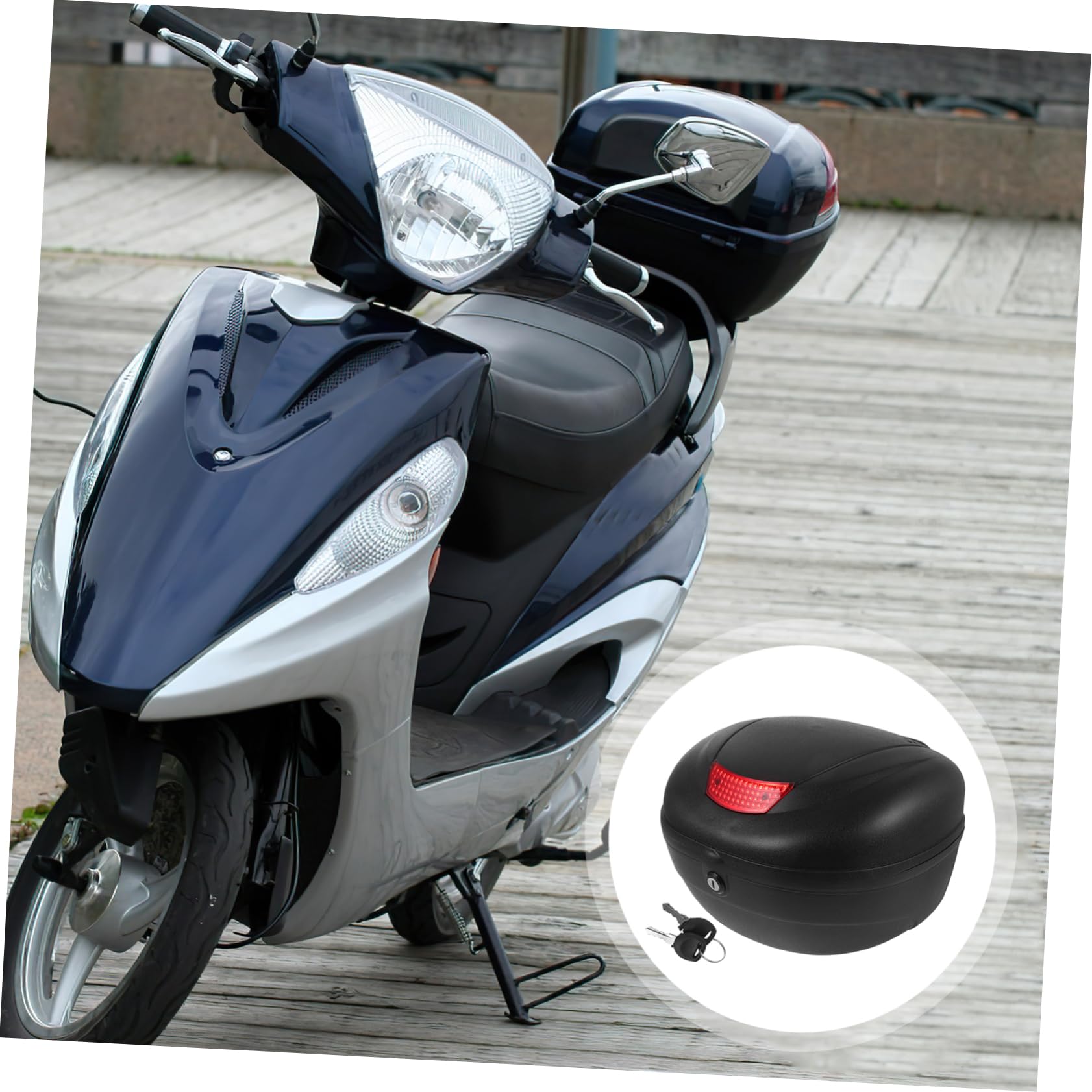 Case Grosse Plastique Capacité en Réfléchissant Design et Top Noir, Accessoire Rangement Sécurisé Moto pour Coffre Arrière pour Scooter