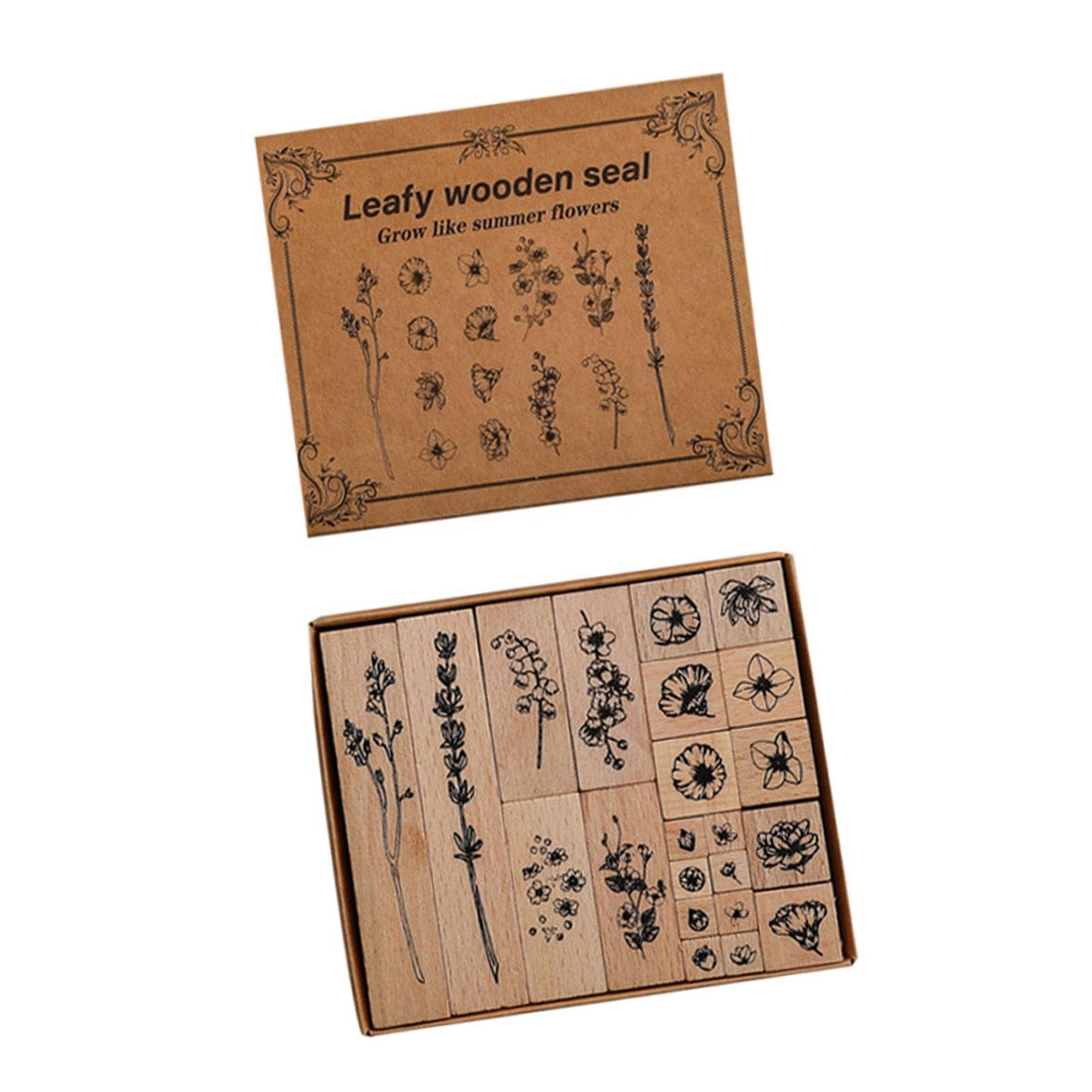 Tsophreniq 22Pieces Wood Rubber Stamper Plant Flower Stamper Scrapbooking for Card Making Journal Planner Photo Album Craft