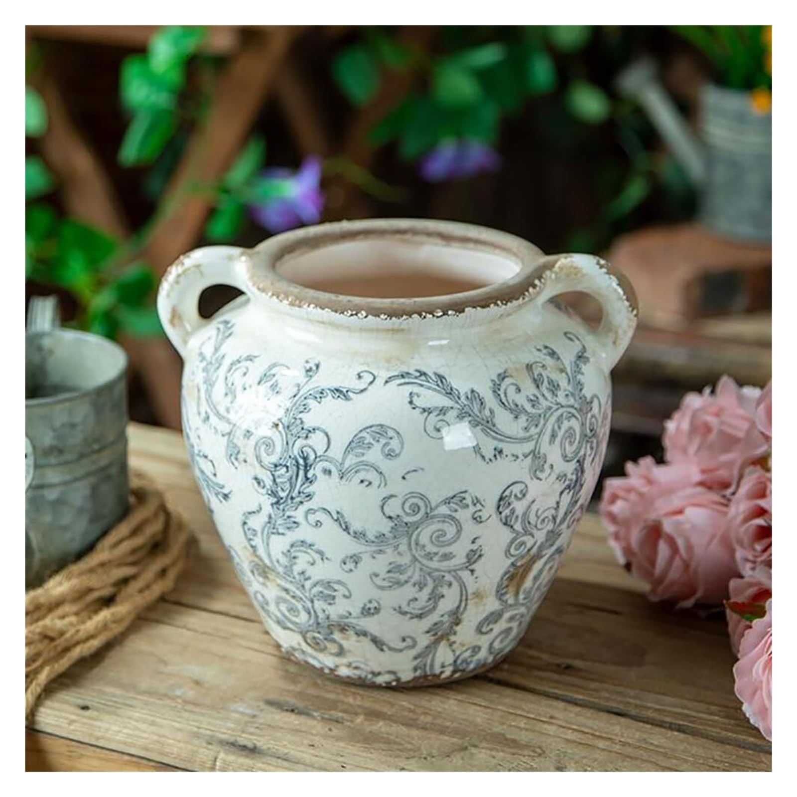 Śmieszne doniczki na kwiaty, ceramiczna doniczka w stylu "used look", retro, rustykalna, szara ozdobna doniczka do dekoracji ogrodu, werandy