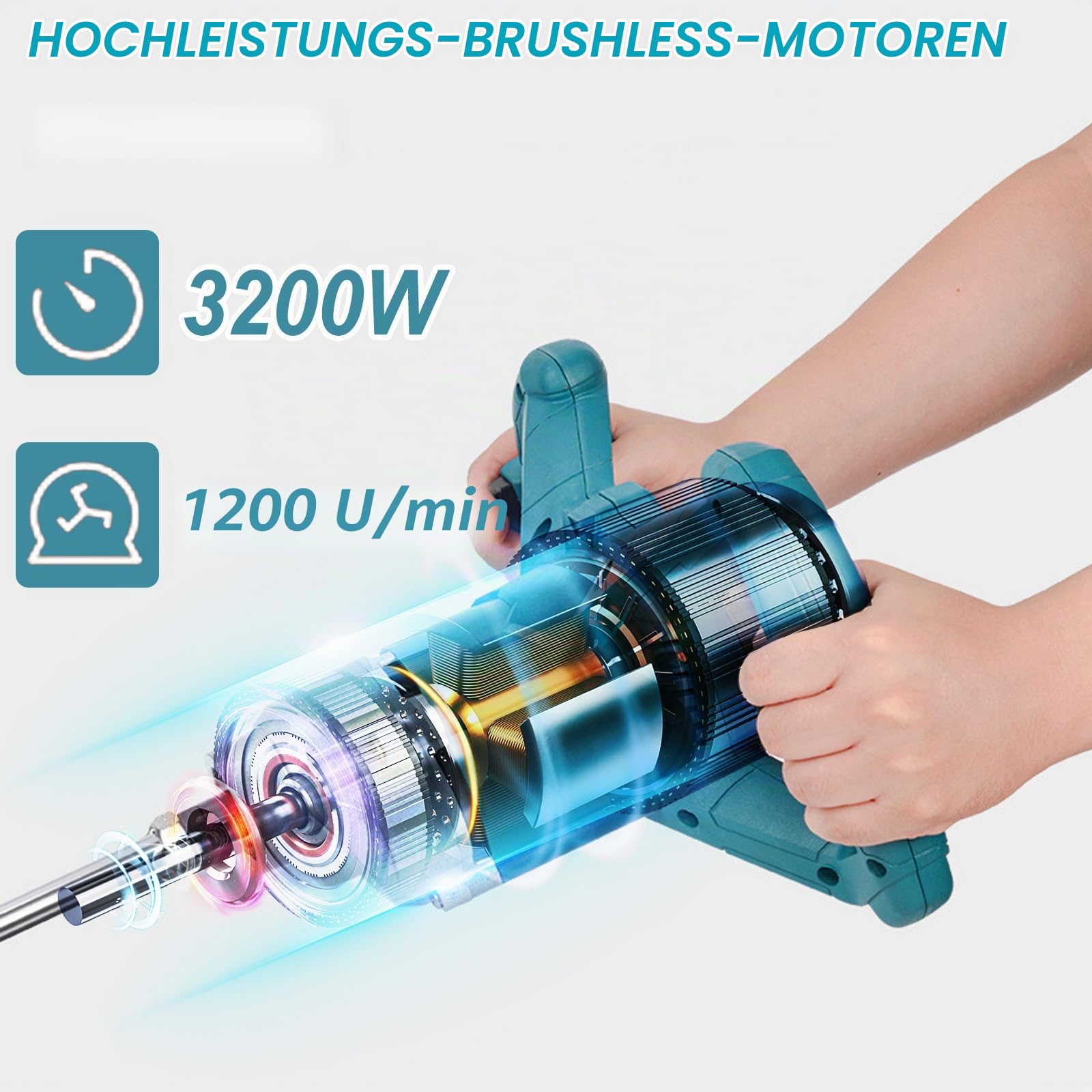 Akku Farbmörtelrührer Kompatibel mit Makita 18V Batterie,Elektrischer Mörtelrührer mit 6 Geschwindigkeiten,3200W Rührwerk max 1200r/min,Mörtelrührer für Zement,Beton und Farbe(ohne Akku)