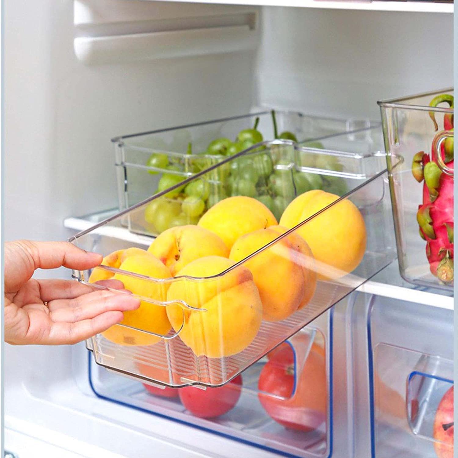 Golden bird Juego de cubos organizadores de despensa de plástico transparente, contenedores de almacenamiento de alimentos con asa para refrigerador, refrigerador, armario, cocina, encimeras, armario,
