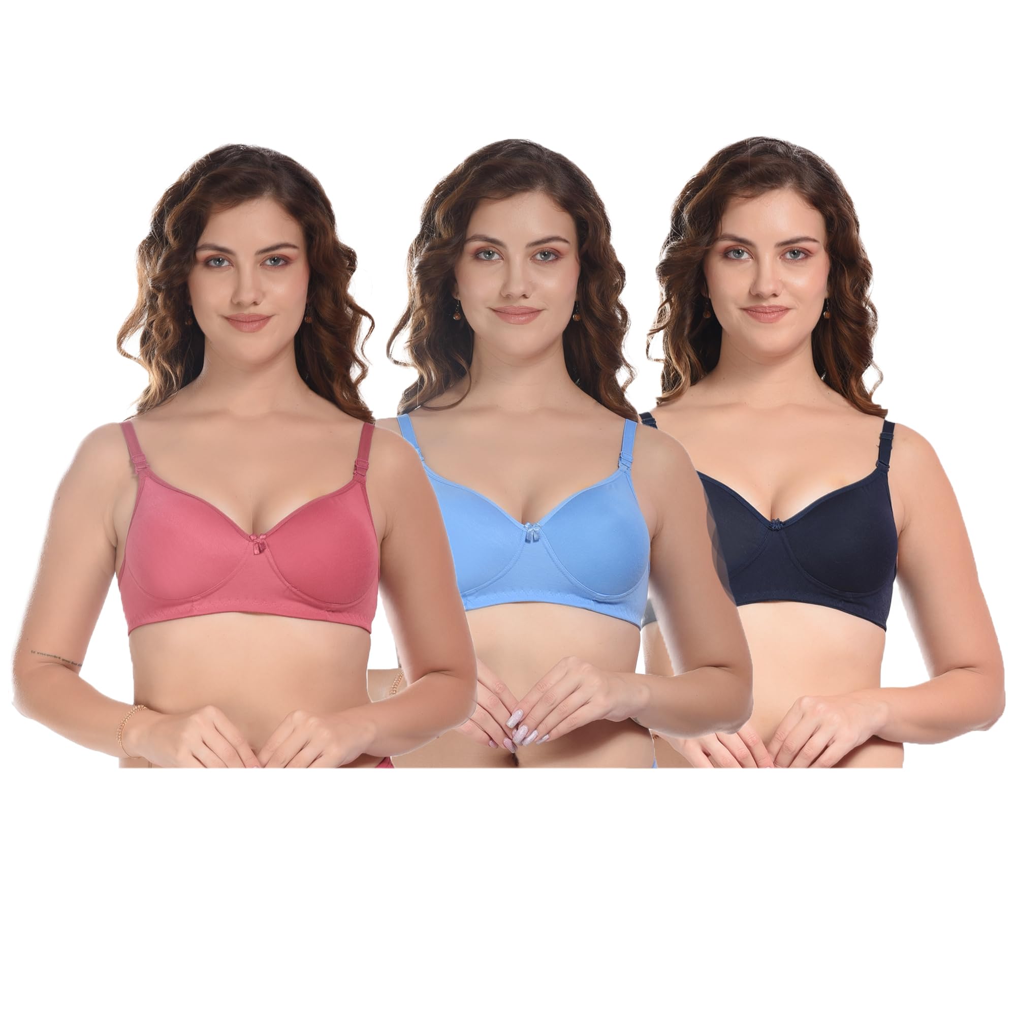 XCARE BRA WITH DEVICEXcare Women’s Non Padded Bra - Pure Cotton Full Coverage Non Wired Seamless Push- up Bras Combo for T-Shirt Saree Dress with Adjustable Straps (Pack of 3)