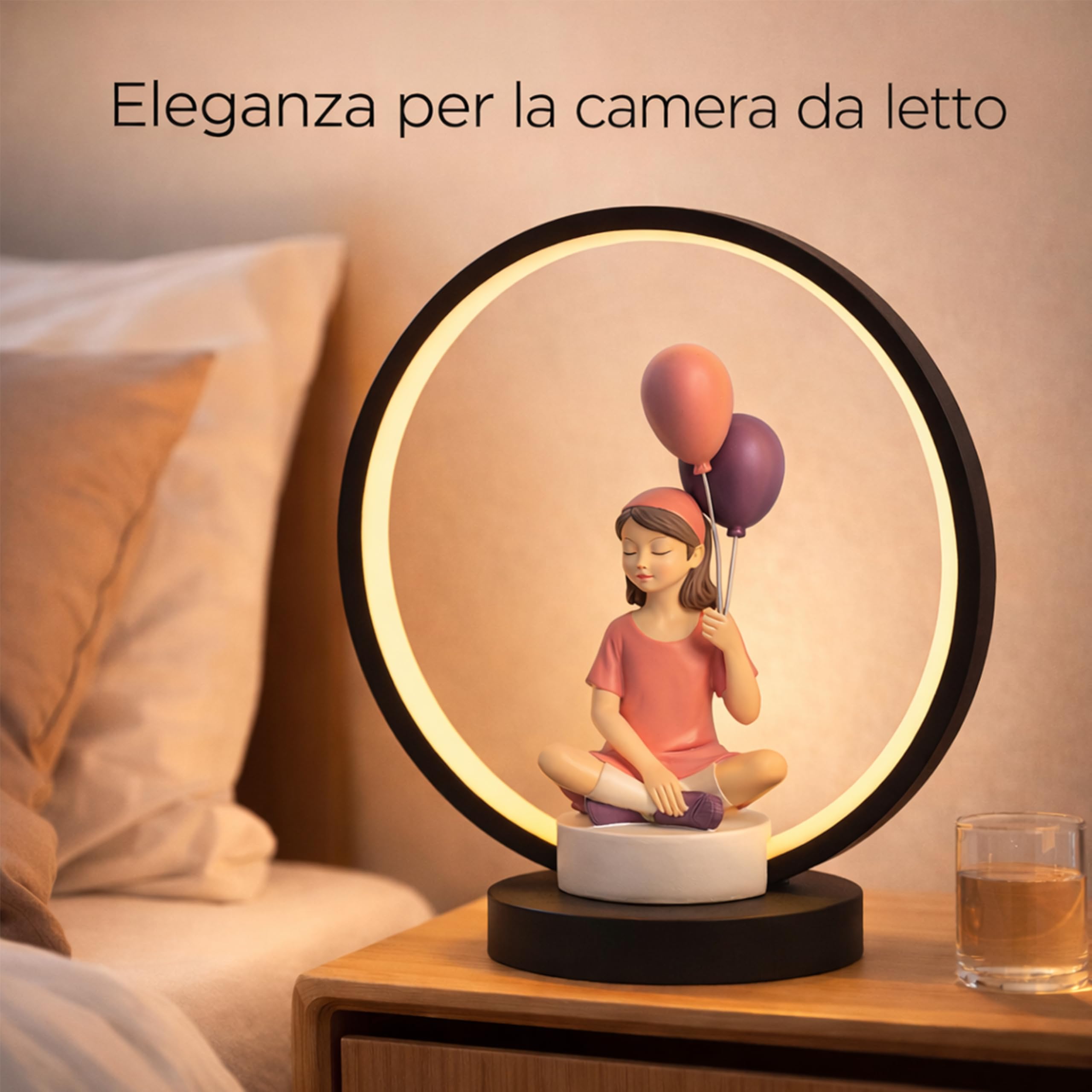 Lampada da Tavolo LED, Abatjour da Comodino USB con Statuina, Lampada Decorativa dal Design Moderno per Soggiorno, Salotto e Camera da Letto (Statuina con Palloncini)