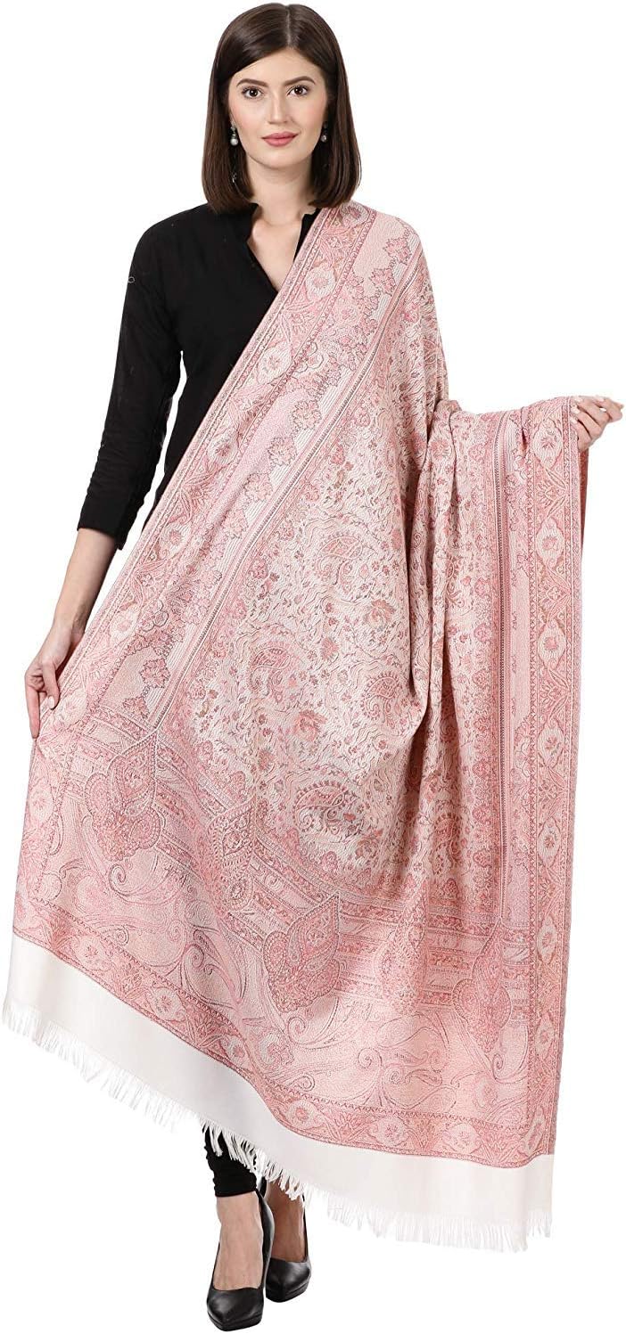 Pashtush Women's Kashmiri Embroidery Shawl, Jacquard Palla, Warm Ande Soft, Wool Design With Aari Needlework