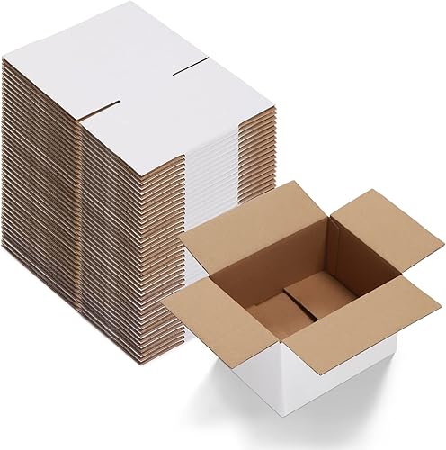 Calenzana Juego de 40 cajas de envío de 8 x 6 x 4, caja de cartón corrugado blanco para envío, embalaje, regalos para pequeñas empresas