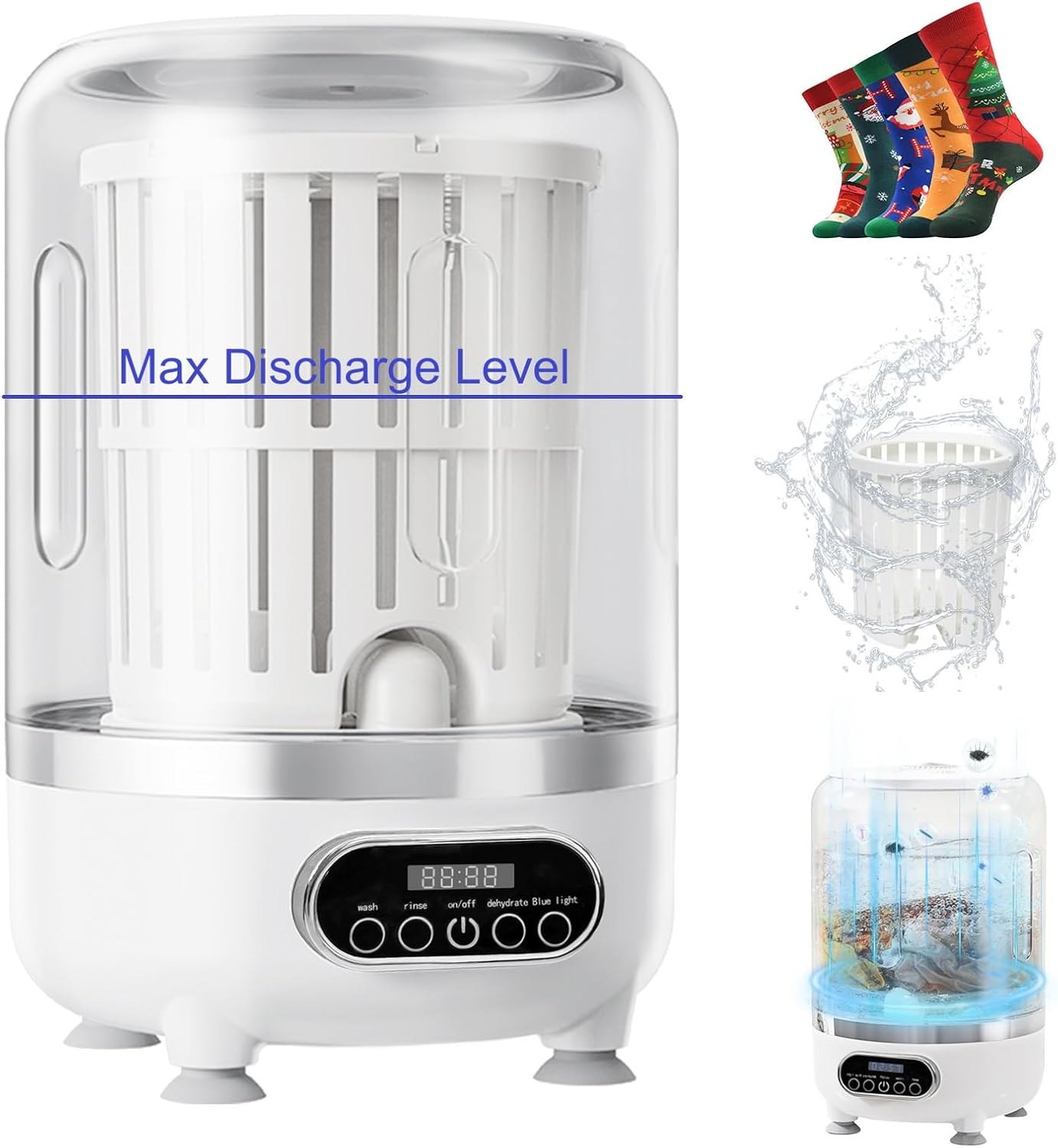 3L Upgraded Underwear Washing Machine with Blue Light, 3-in-1 Portable Mini Washing Machine for Small Clothes, Mini Washer and Dryer for Apartment, Dorm, RV, Travel & Hotel Use